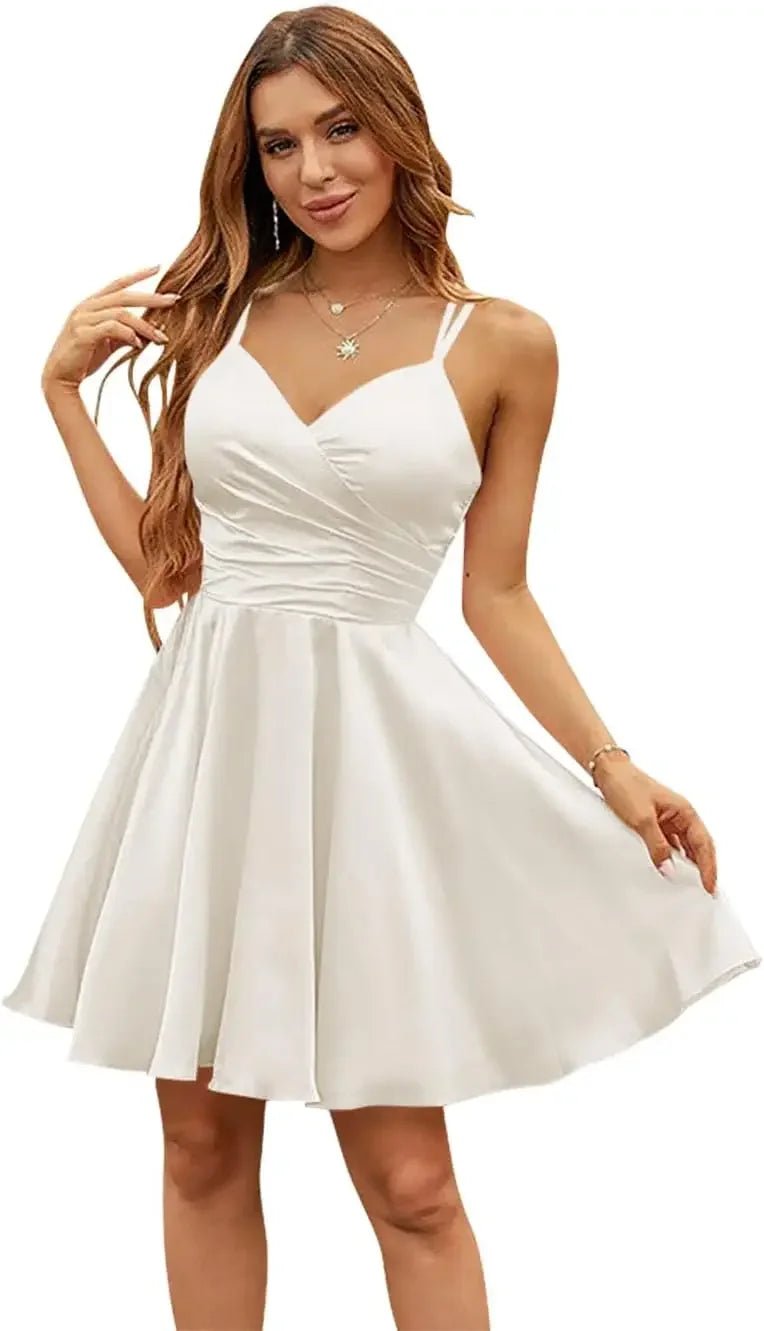 V-Neck Satin Short Bridesmaid Dress with Pockets - Luzilly Bridal & Apparel