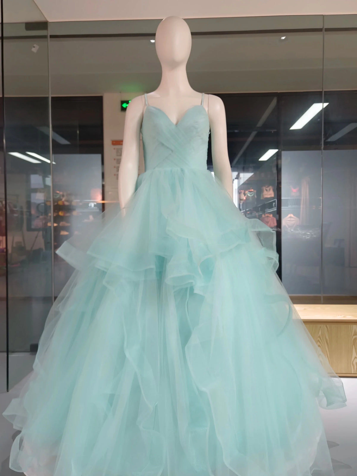 V-Neck Spaghetti Strap Tulle Ball Gown Wedding Dress - Luzilly Bridal & Apparel