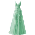 V-Neck Tulle Lace Appliqué A-Line Bridesmaid Dress - Luzilly Bridal & Apparel