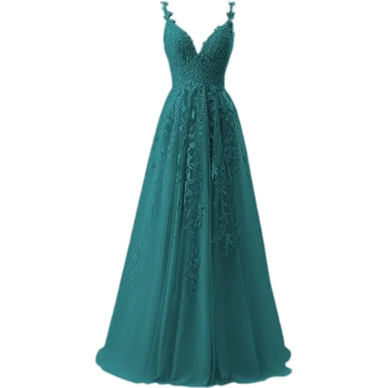 V-Neck Tulle Lace Appliqué A-Line Bridesmaid Dress - Luzilly Bridal & Apparel