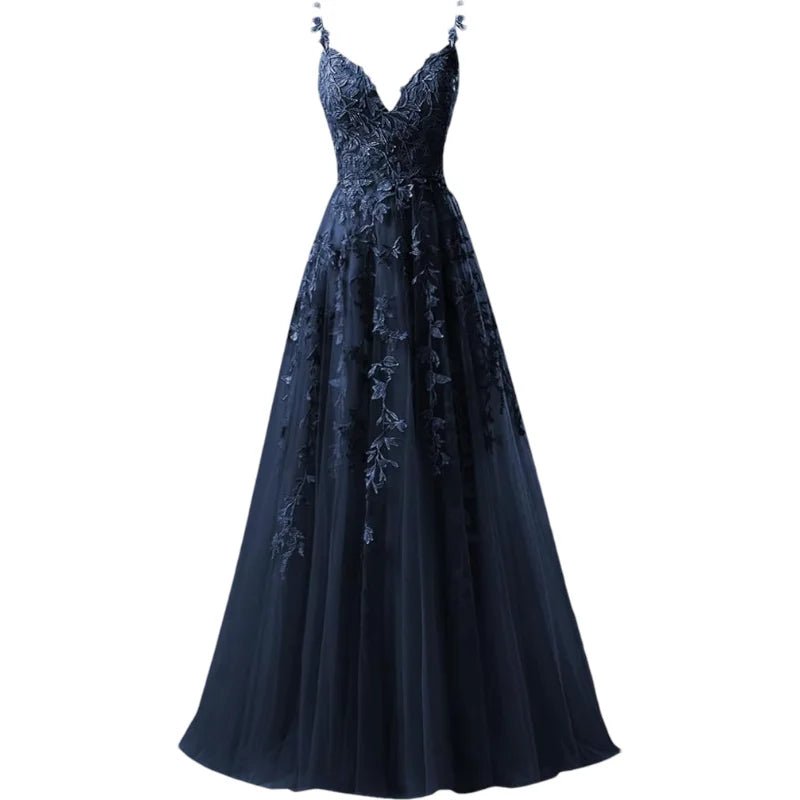 V-Neck Tulle Lace Appliqué A-Line Bridesmaid Dress - Luzilly Bridal & Apparel