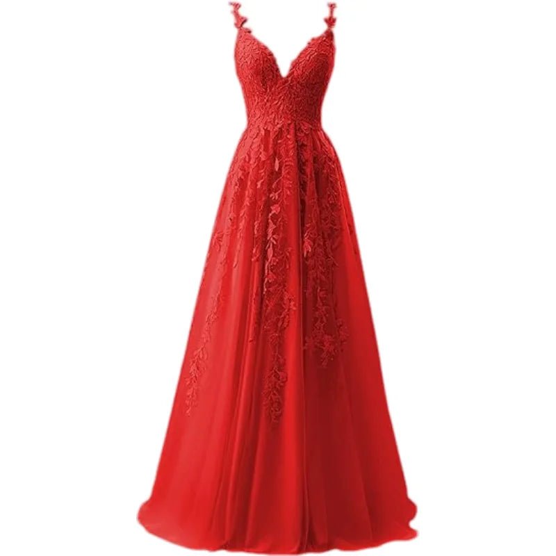 V-Neck Tulle Lace Appliqué A-Line Bridesmaid Dress - Luzilly Bridal & Apparel