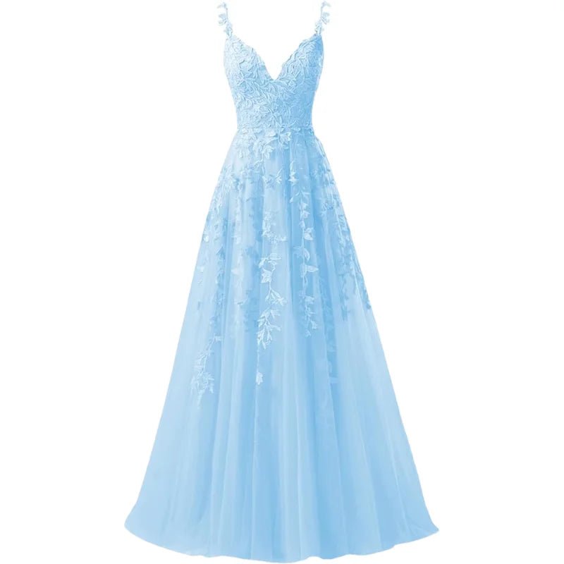 V-Neck Tulle Lace Appliqué A-Line Bridesmaid Dress - Luzilly Bridal & Apparel