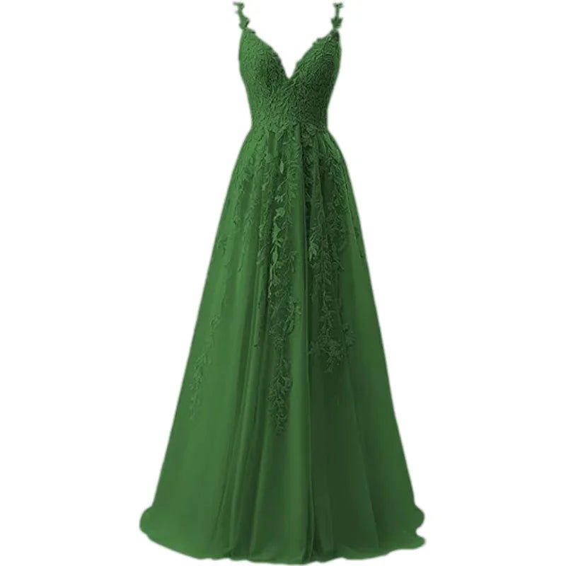 V-Neck Tulle Lace Appliqué A-Line Bridesmaid Dress - Luzilly Bridal & Apparel