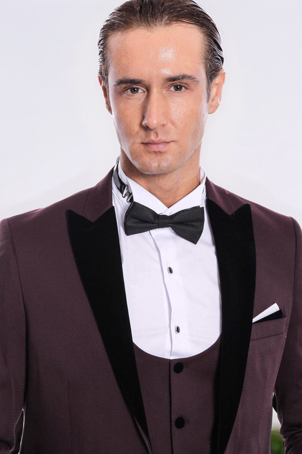 Velvet Lapel Slim Fit Burgundy Men Tuxedo - Wessi - Luzilly Bridal & Apparel