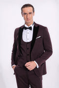 Velvet Lapel Slim Fit Burgundy Men Tuxedo - Wessi - Luzilly Bridal & Apparel
