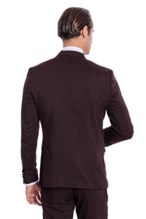 Velvet Lapel Slim Fit Burgundy Men Tuxedo - Wessi - Luzilly Bridal & Apparel