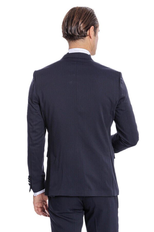 Velvet Lapel Slim Fit Navy Blue Men Tuxedo - Wessi - Luzilly Bridal & Apparel