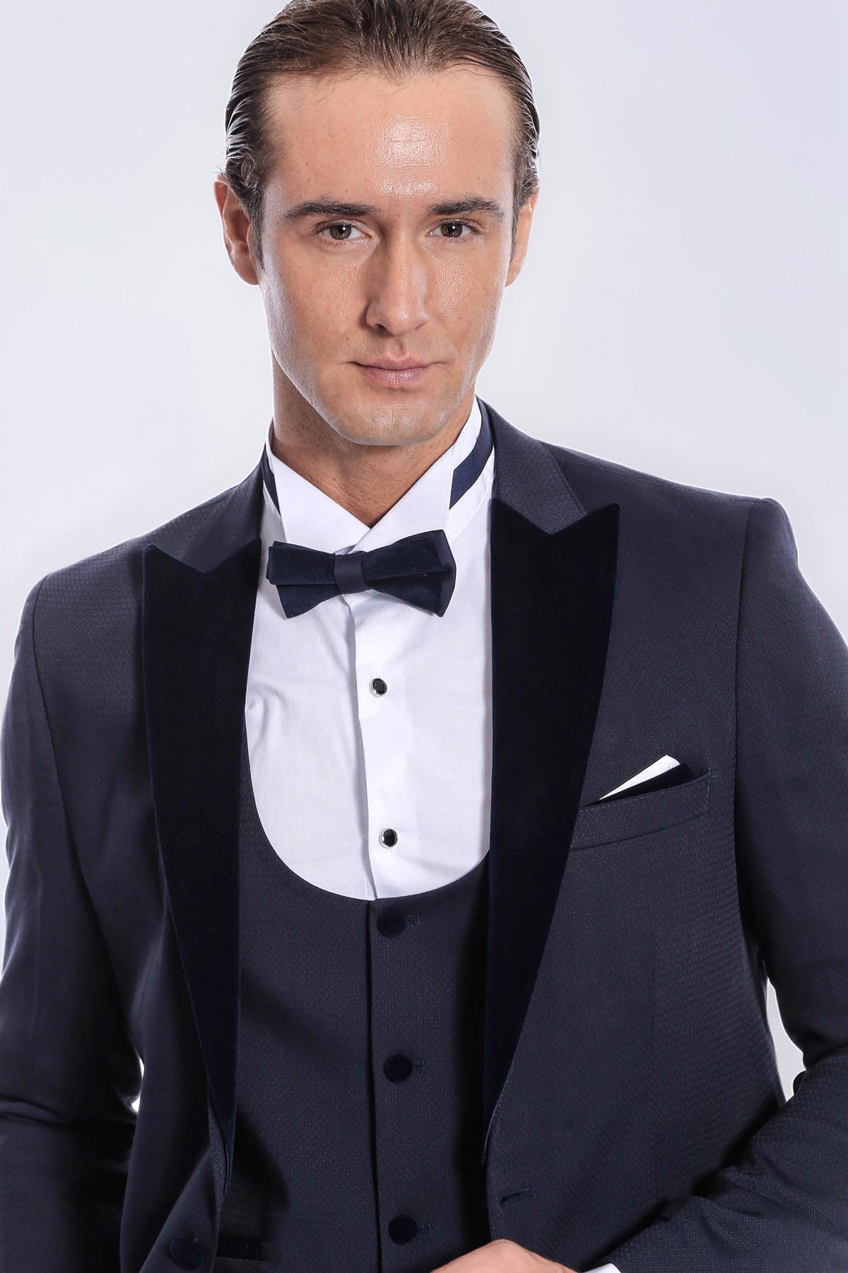 Velvet Lapel Slim Fit Navy Blue Men Tuxedo - Wessi - Luzilly Bridal & Apparel