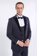 Velvet Lapel Slim Fit Navy Blue Men Tuxedo - Wessi - Luzilly Bridal & Apparel