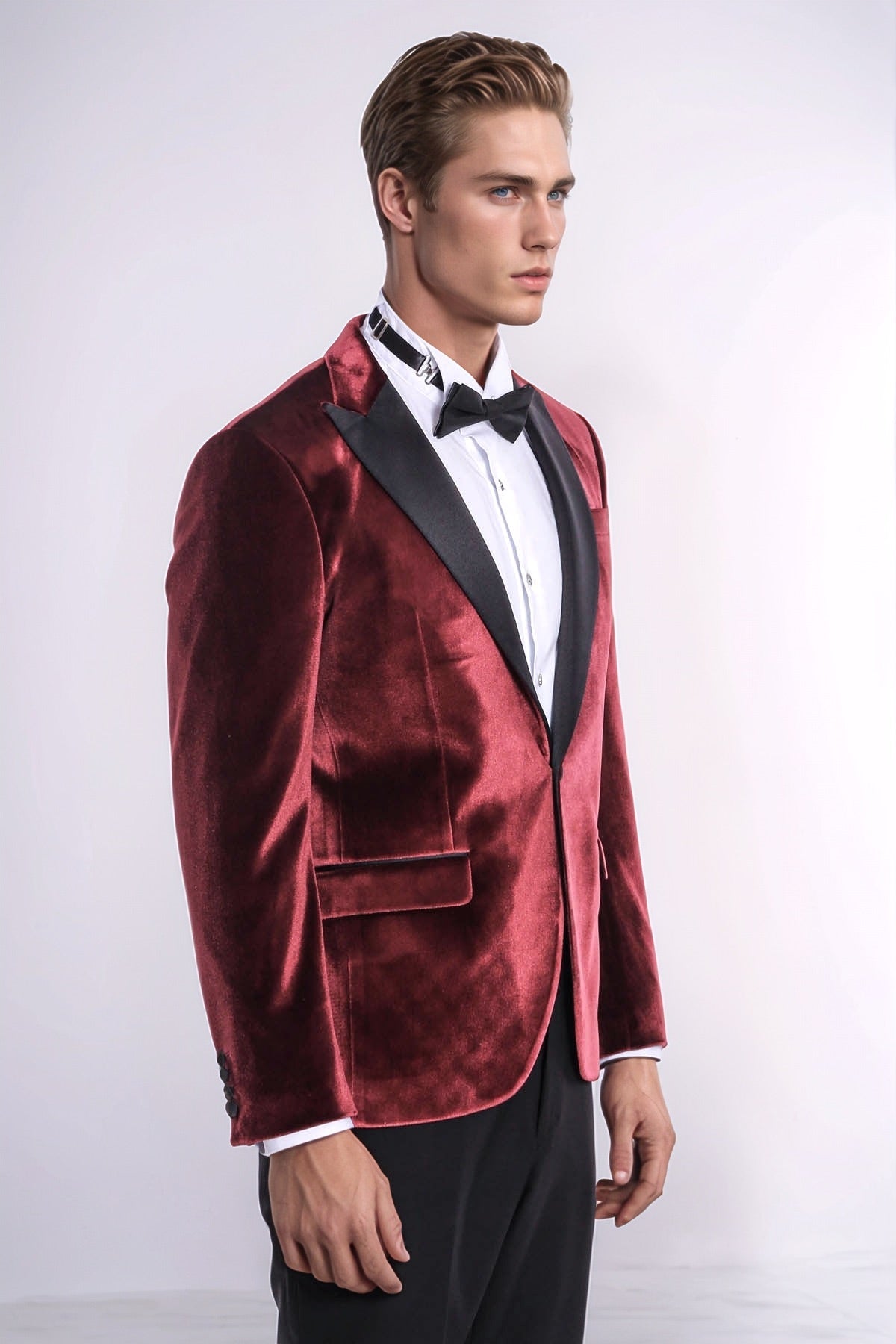 Velvet Slim Fit Burgundy Men Tuxedo Jacket - Wessi - Luzilly Bridal & Apparel