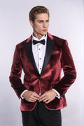 Velvet Slim Fit Burgundy Men Tuxedo Jacket - Wessi - Luzilly Bridal & Apparel