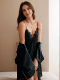 Victorian Style Lace Silky Lingerie Set - Elegant Night Dress & Robe in 3 Colors Next Day Shipping - Luzilly Bridal & Apparel
