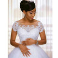 Vintage Beaded Lace Short-Sleeve Wedding Gown - Luzilly Bridal & Apparel