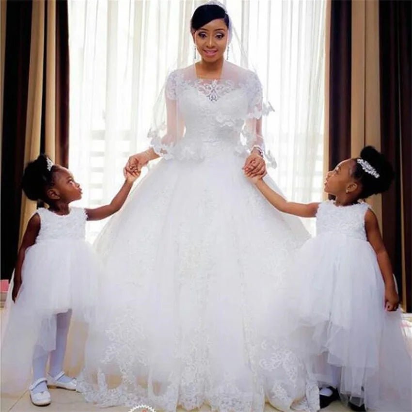 Vintage Beaded Lace Short-Sleeve Wedding Gown - Luzilly Bridal & Apparel