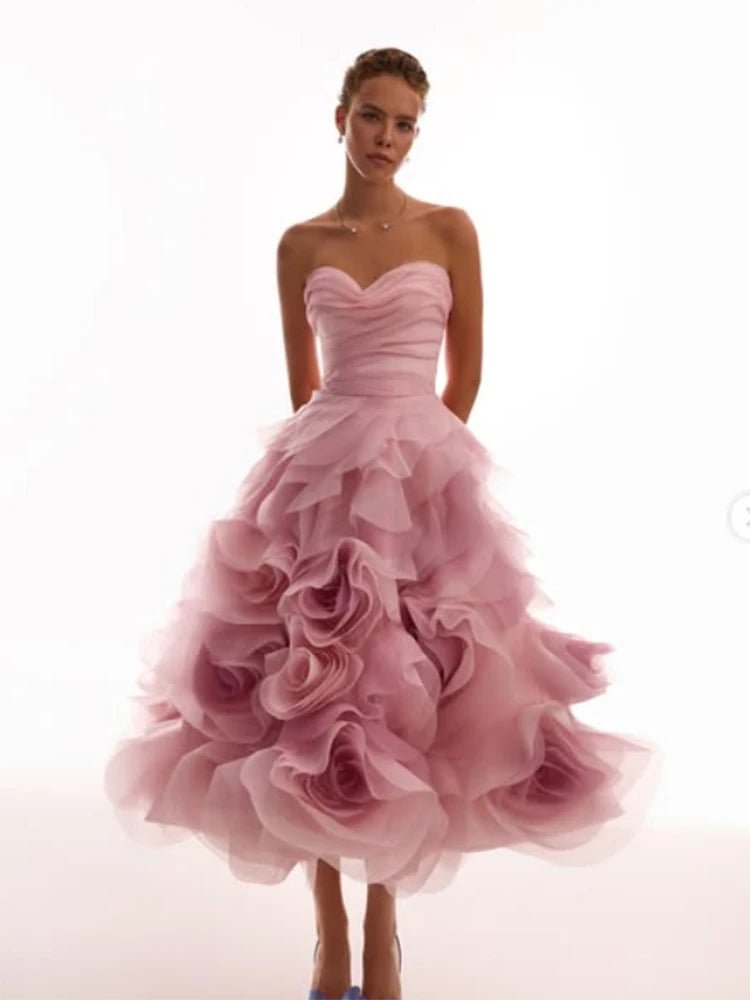 Vintage Floral Tea Length Prom Dress - Luzilly Bridal & Apparel