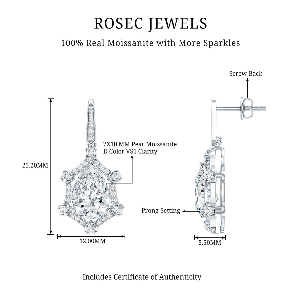 Vintage Inspired Moissanite Silver Drop Earrings for Wedding - Luzilly Bridal & Apparel