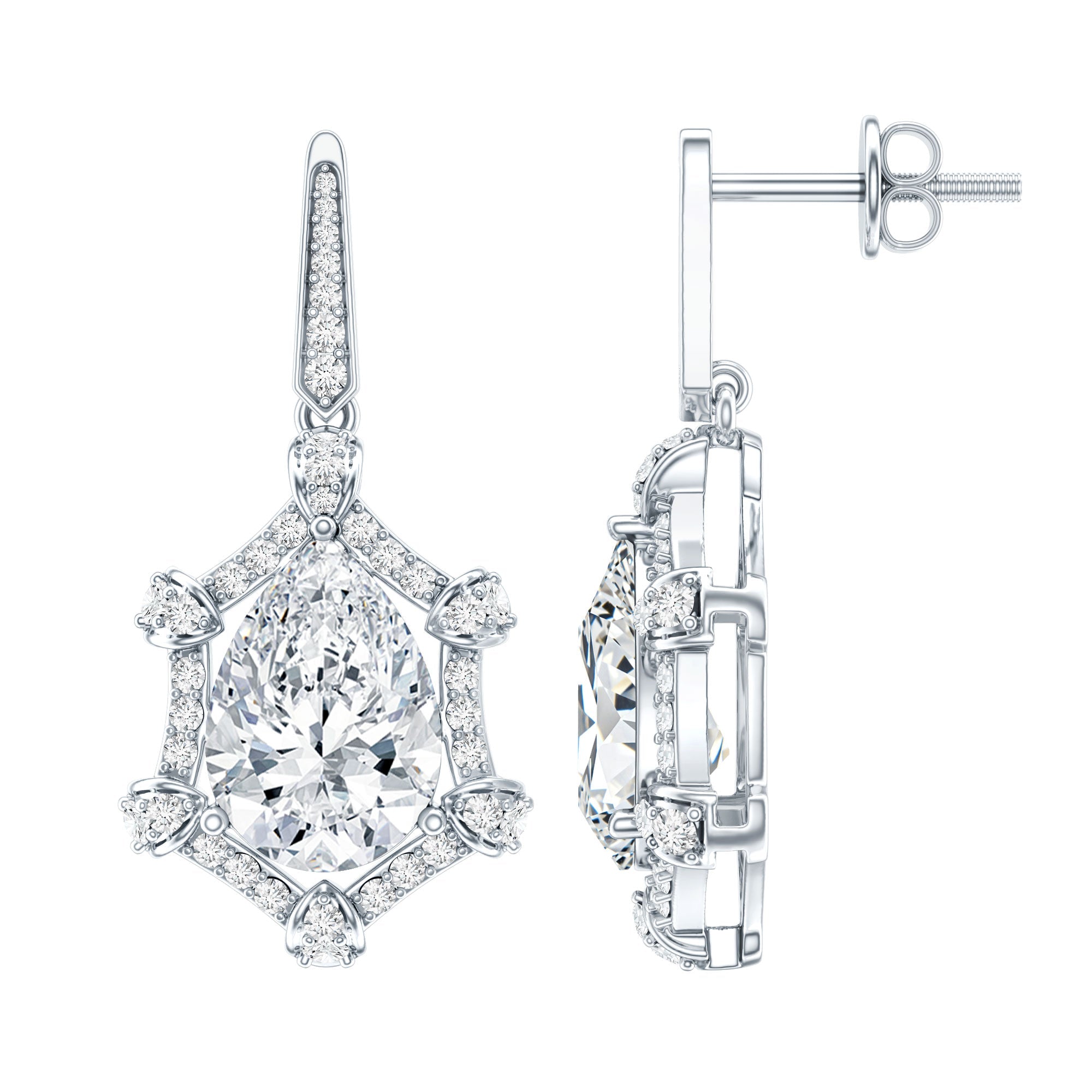 Vintage Inspired Moissanite Silver Drop Earrings for Wedding - Luzilly Bridal & Apparel