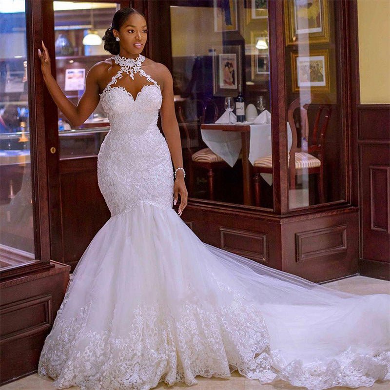 Vintage Lace Beaded Wedding Dresses Sheer Neck Mermaid Bridal Dresses Wedding Gowns - Luzilly Bridal & Apparel