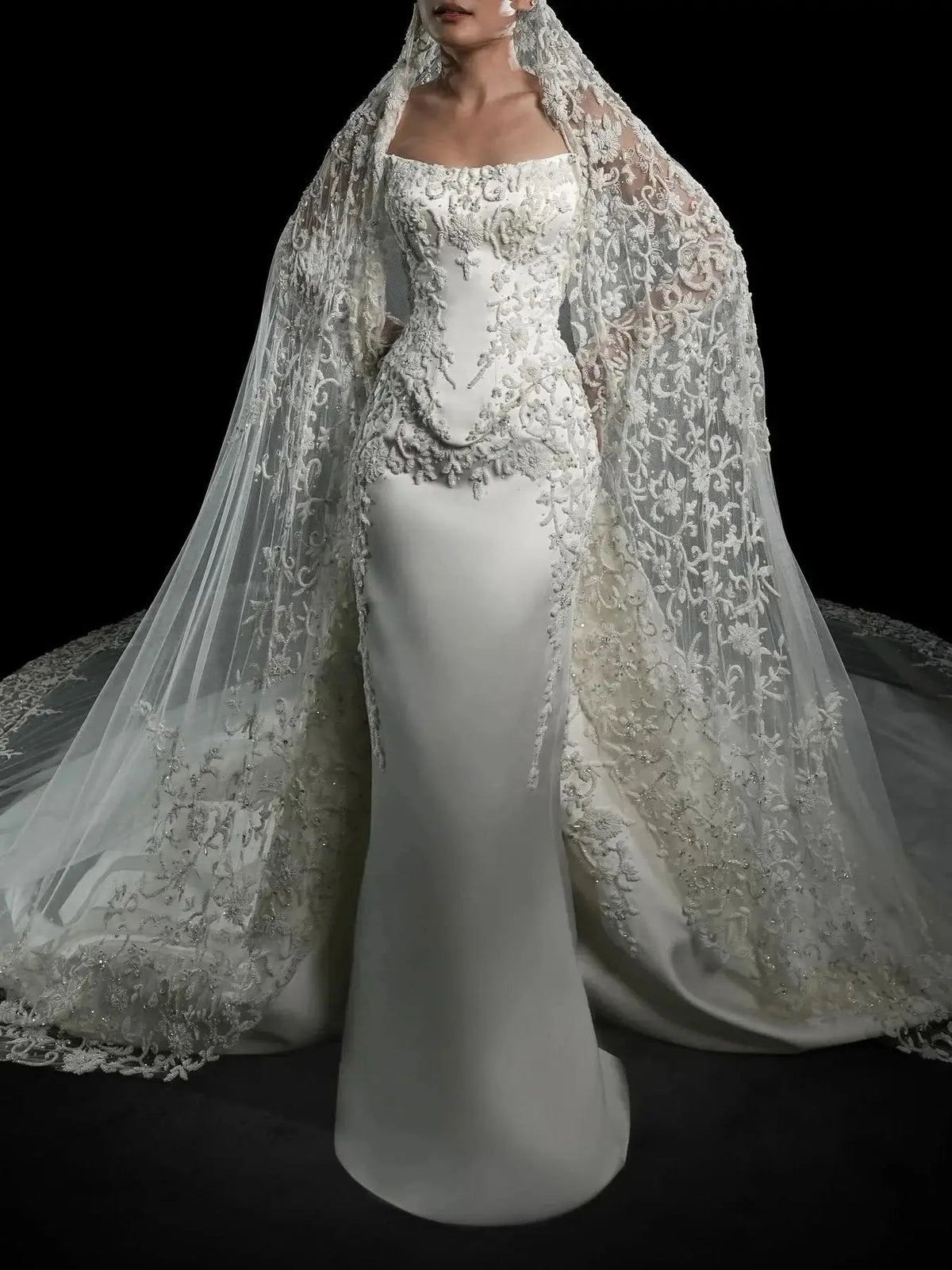 Vintage Lace Sheath Wedding Dress with Detachable Train - Luzilly Bridal & Apparel