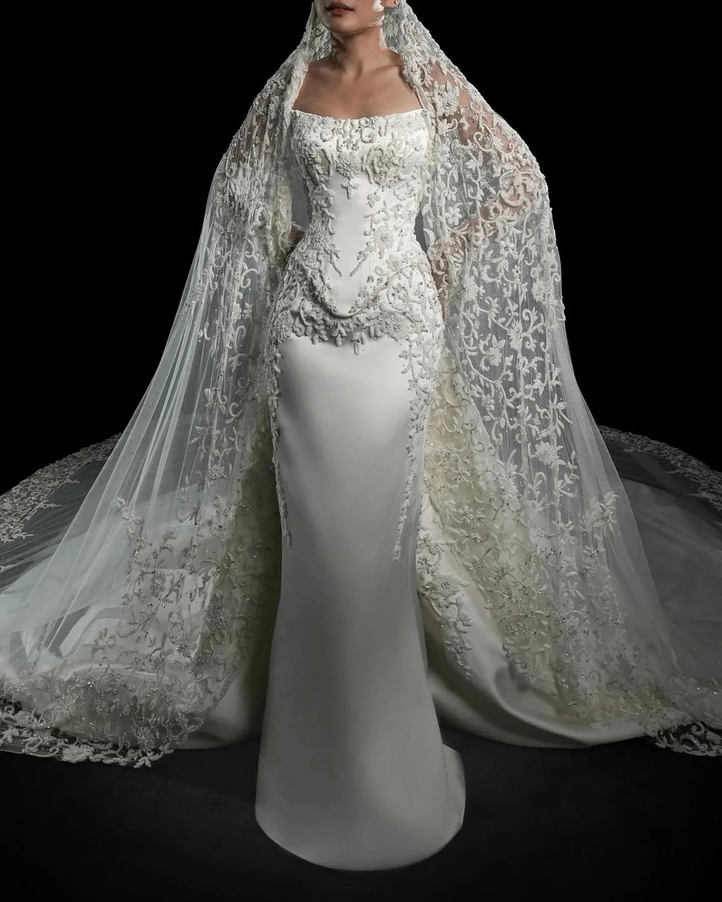 Vintage Lace Sheath Wedding Dress with Detachable Train - Luzilly Bridal & Apparel