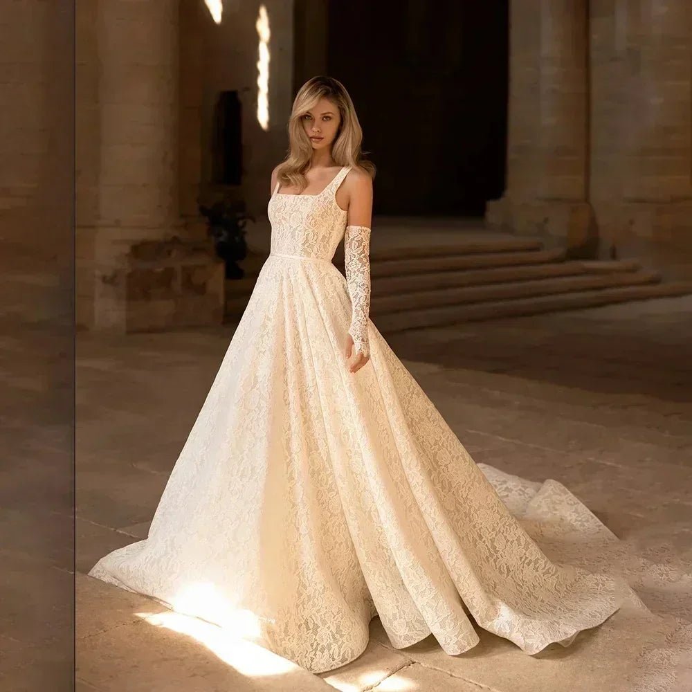 Vintage Lace Wedding Dress | Square Neck Boho Gown - Femstylo - Luzilly Bridal & Apparel