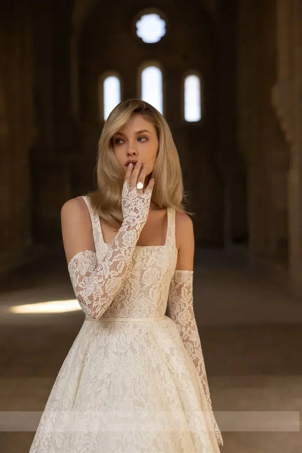 Vintage Lace Wedding Dress | Square Neck Boho Gown - Femstylo - Luzilly Bridal & Apparel