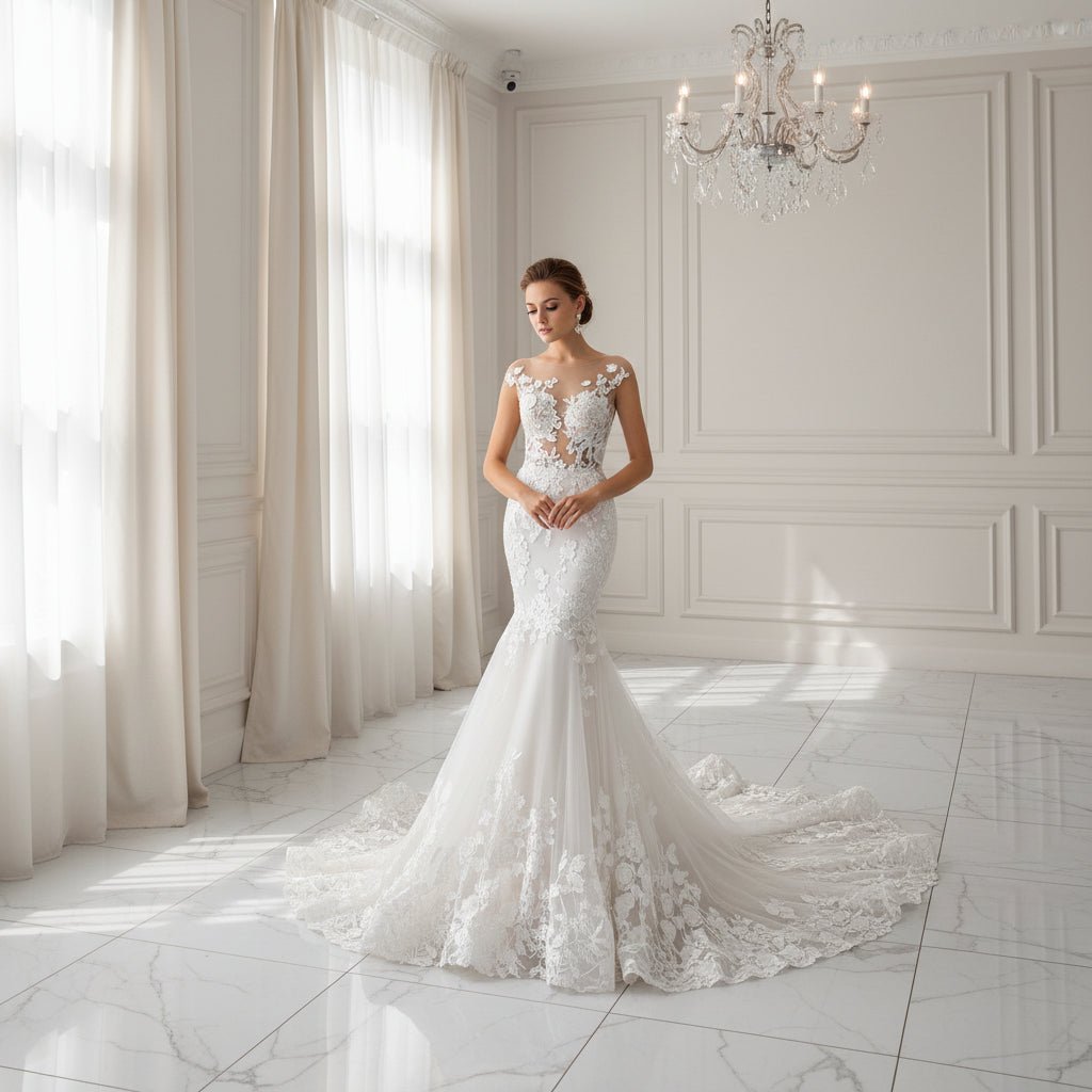 Vintage One-Shoulder Long-Sleeve Lace Mermaid Wedding Dress - Luzilly Bridal & Apparel