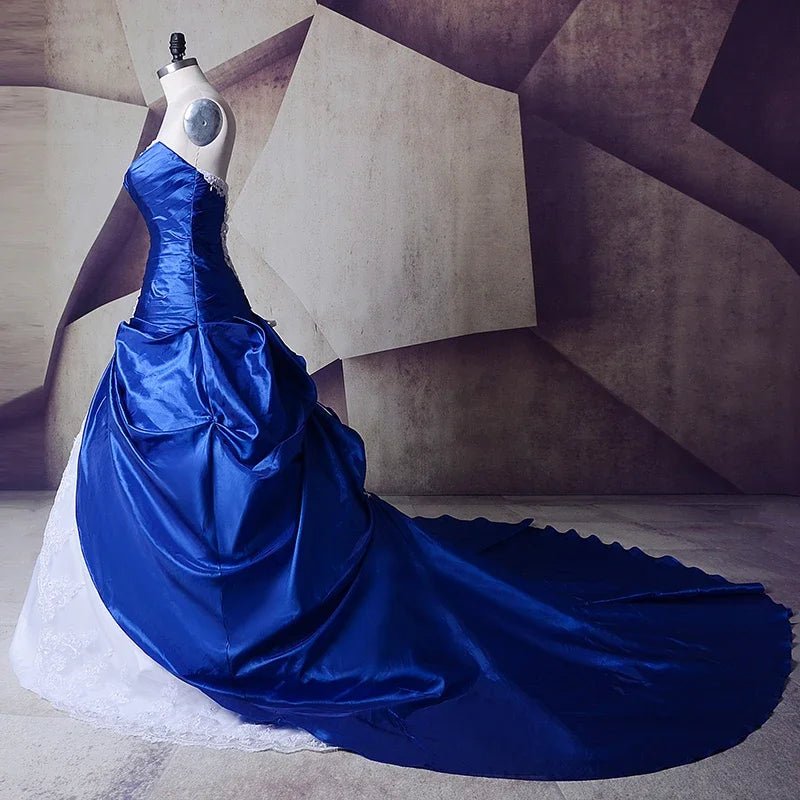 Vintage Royal Blue And White Wedding Gowns Dresses 2024 Sweetheart Lace Up Vestidos De Noiva Plus Size Sexy Long Bridal Dresses - Luzilly Bridal & Apparel