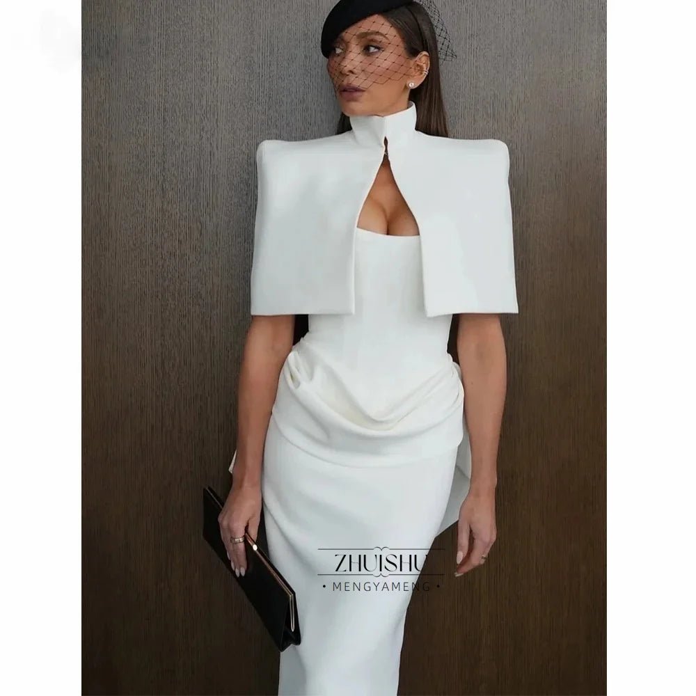 Vintage Wedding Guest Dress with Cape Elegant White Party Evening Gowns Mermaid White Cocktail Dresses Ankle-length Customized - Luzilly Bridal & Apparel