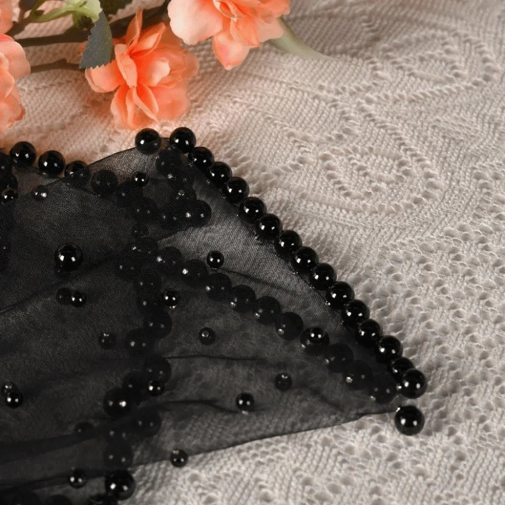 Vintage White Black Red Pearls Beads Brides Veil Headwear Solid Color Short Bride Head Gauze Tulle Wedding Veils Wedding - Luzilly Bridal & Apparel