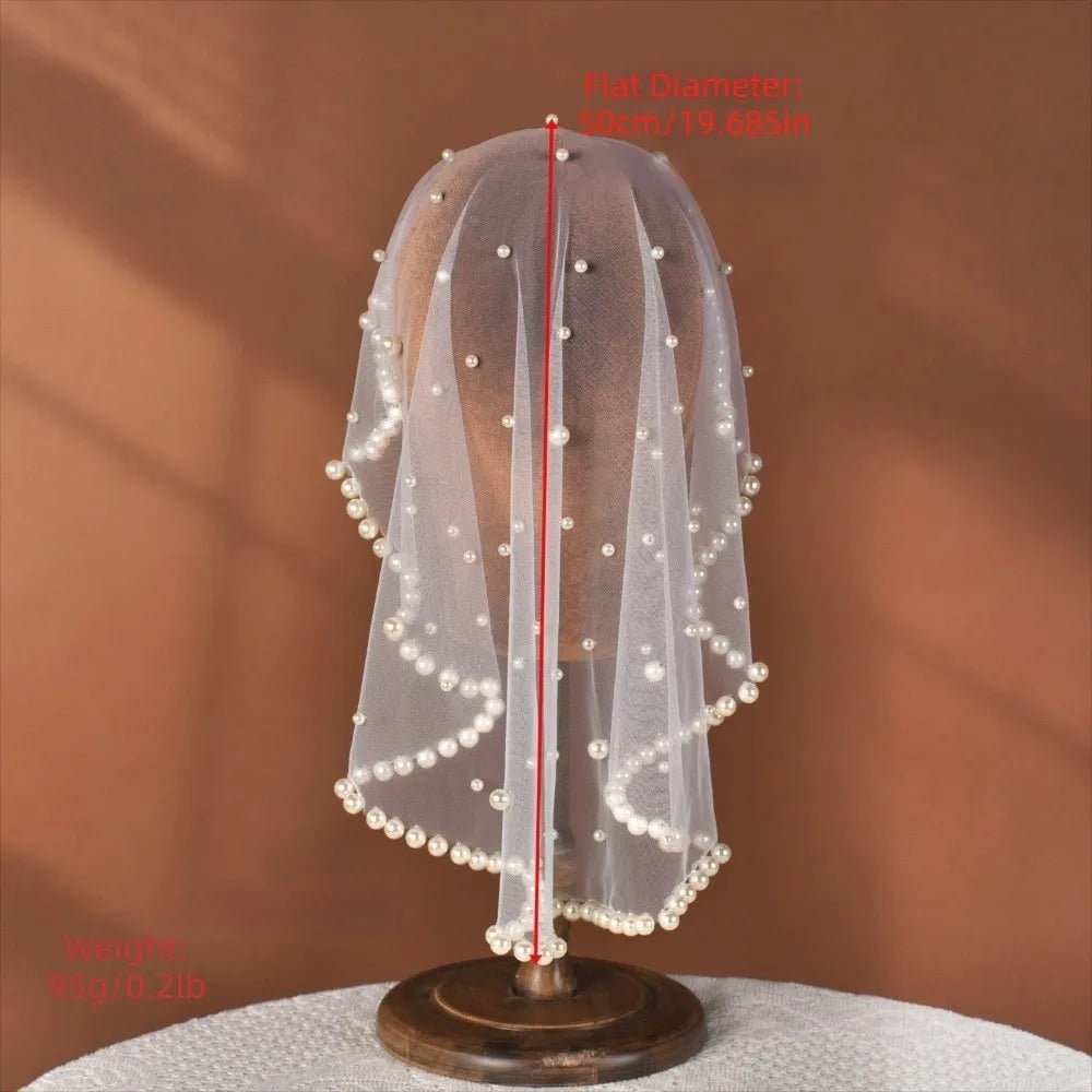 Vintage White Black Red Pearls Beads Brides Veil Headwear Solid Color Short Bride Head Gauze Tulle Wedding Veils Wedding - Luzilly Bridal & Apparel