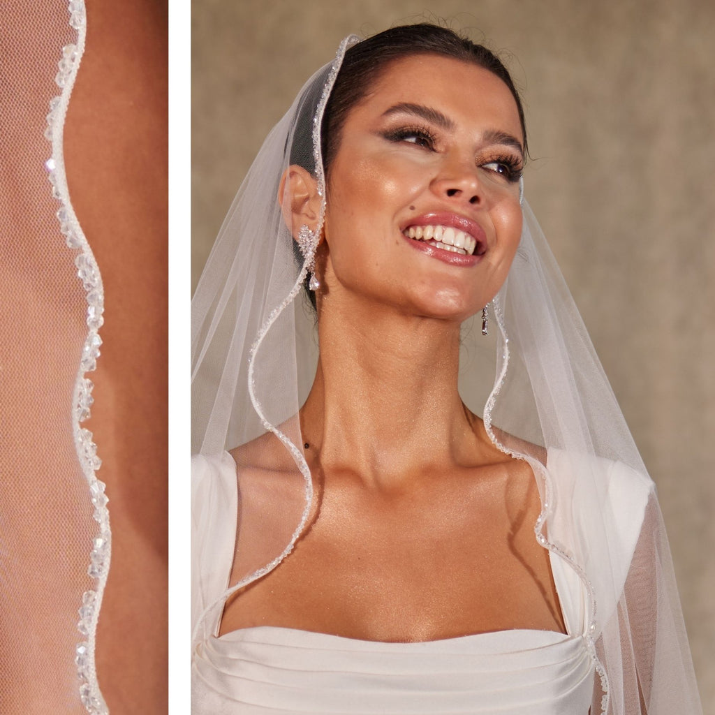 Wavy Beaded Edge Minimalist Wedding Veil - Luzilly Bridal & Apparel
