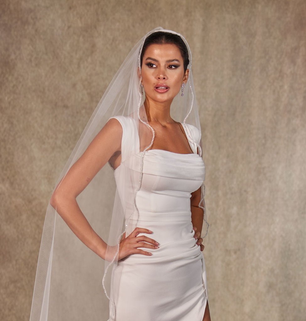 Wavy Beaded Edge Minimalist Wedding Veil - Luzilly Bridal & Apparel
