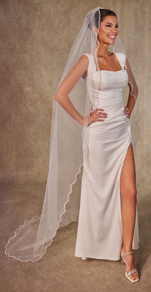 Wavy Beaded Edge Minimalist Wedding Veil - Luzilly Bridal & Apparel