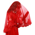 Wedding Bride Veil Beautiful Red with Lace Edge Waist Length - Luzilly Bridal & Apparel