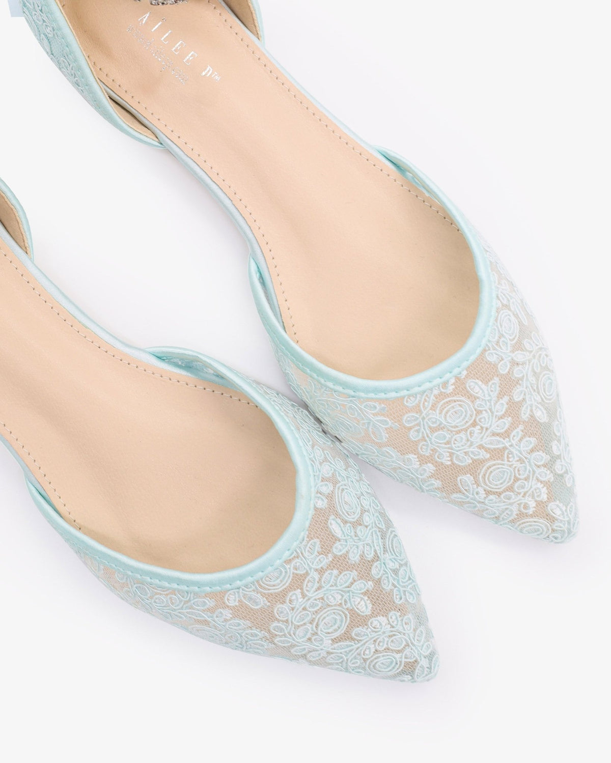Wedding Crochet Lace Pointy Toe Flats with Amaryllis Crystal Strap - Luzilly Bridal & Apparel