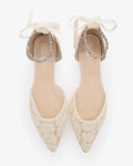 Wedding Crochet Lace Pointy Toe Flats with Amaryllis Crystal Strap - Luzilly Bridal & Apparel