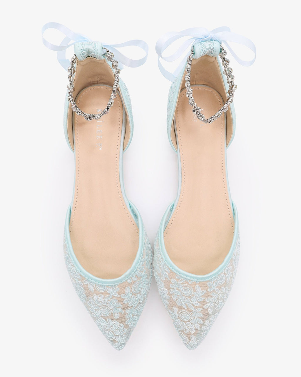Wedding Crochet Lace Pointy Toe Flats with Amaryllis Crystal Strap - Luzilly Bridal & Apparel