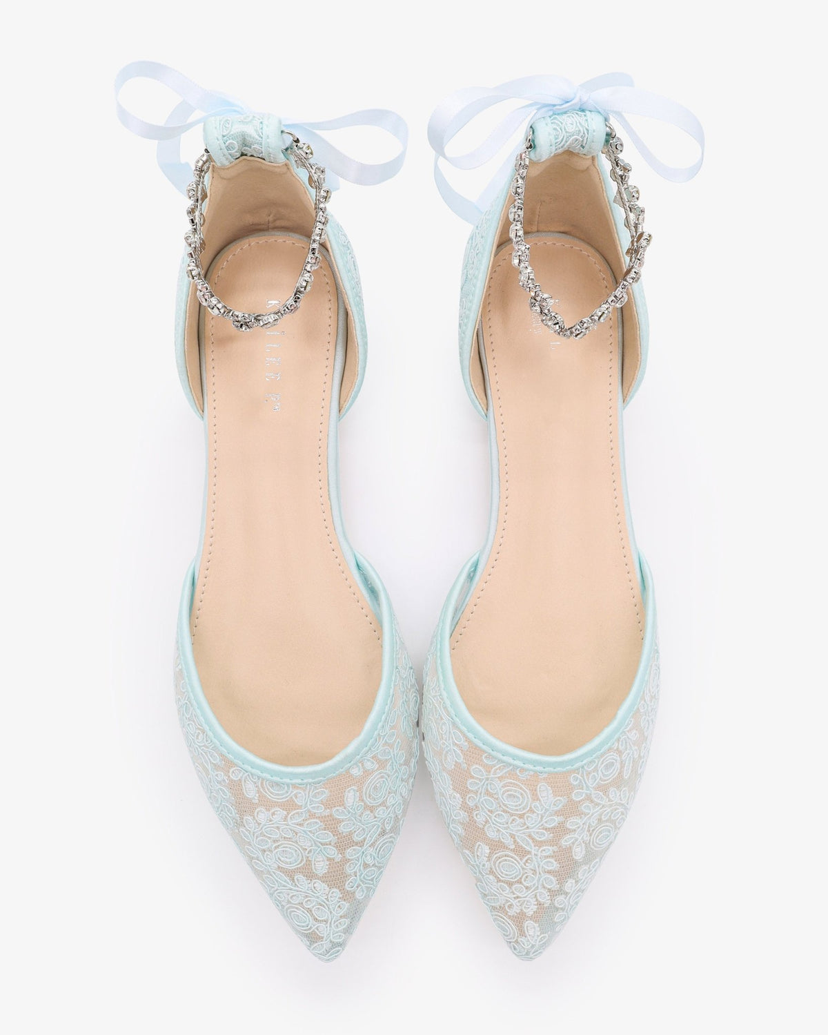 Wedding Crochet Lace Pointy Toe Flats with Amaryllis Crystal Strap - Luzilly Bridal & Apparel