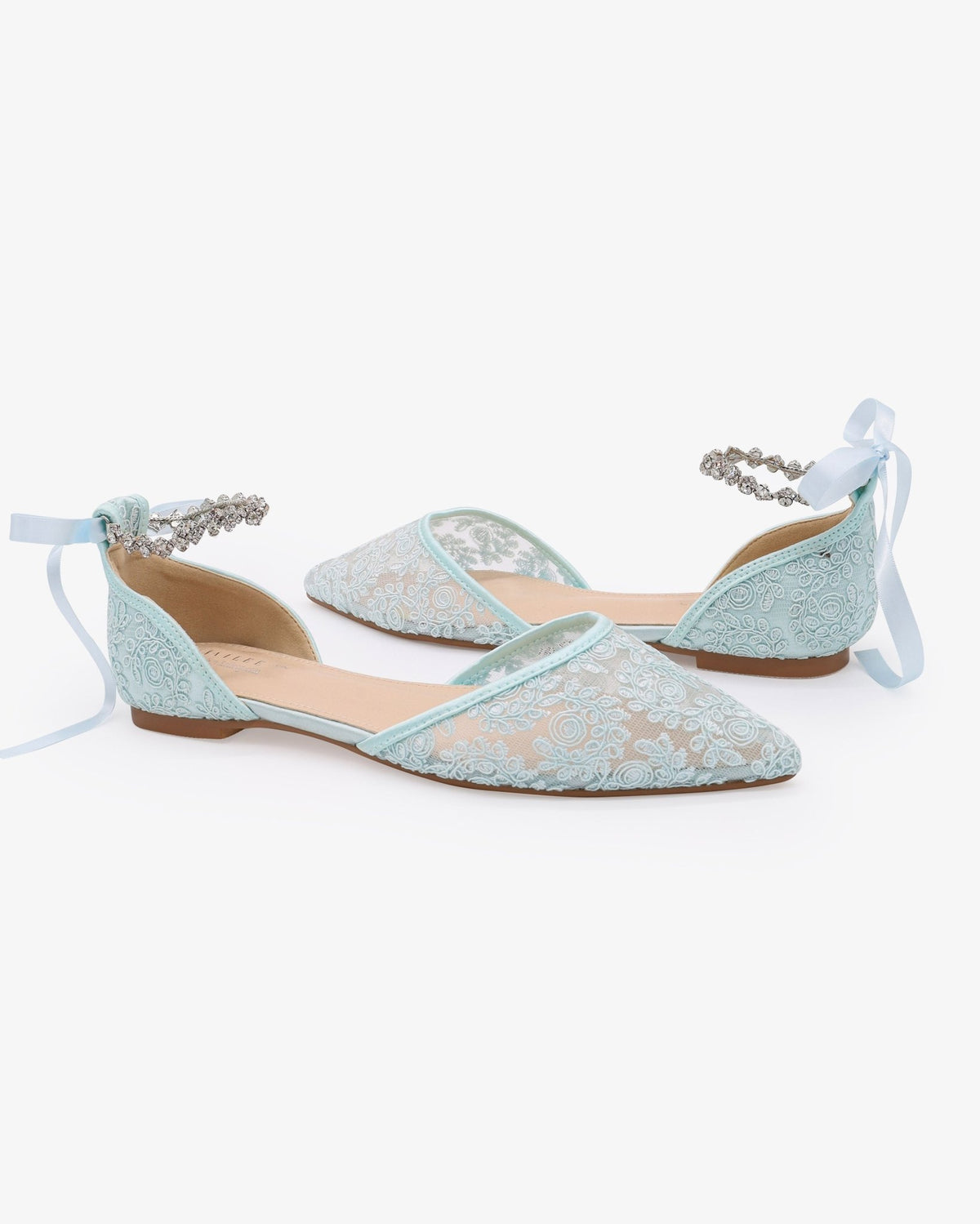 Wedding Crochet Lace Pointy Toe Flats with Amaryllis Crystal Strap - Luzilly Bridal & Apparel