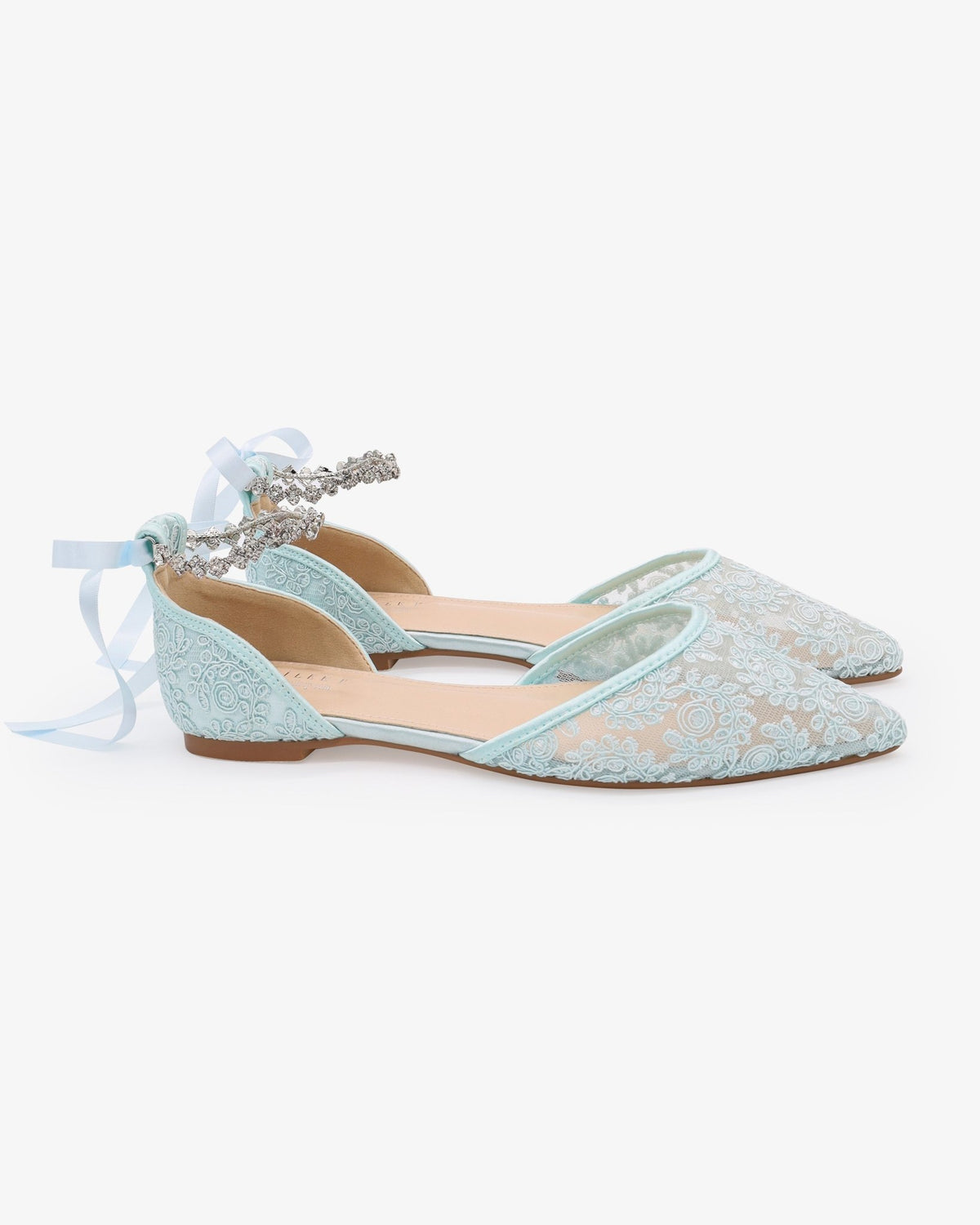 Wedding Crochet Lace Pointy Toe Flats with Amaryllis Crystal Strap - Luzilly Bridal & Apparel