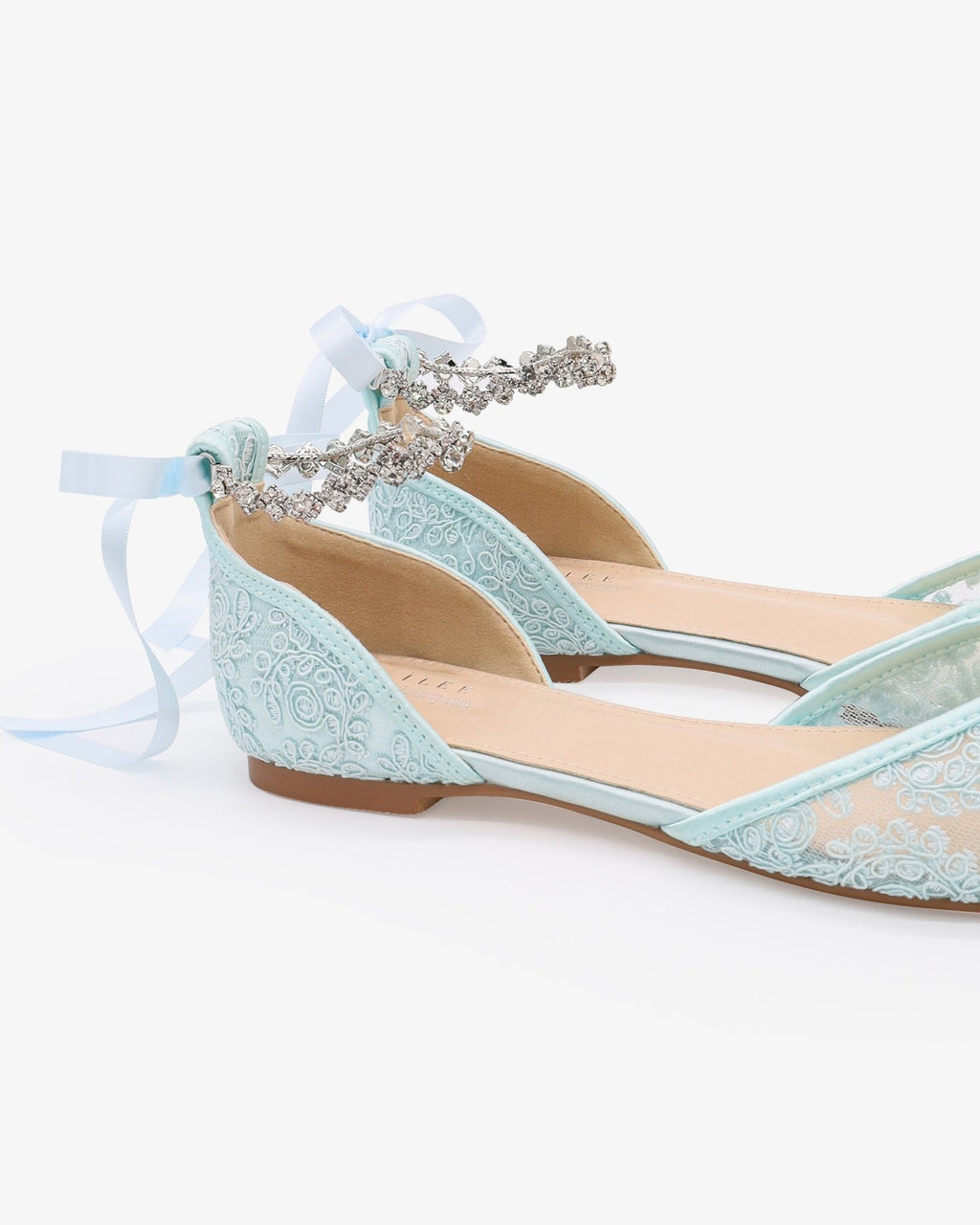 Wedding Crochet Lace Pointy Toe Flats with Amaryllis Crystal Strap - Luzilly Bridal & Apparel