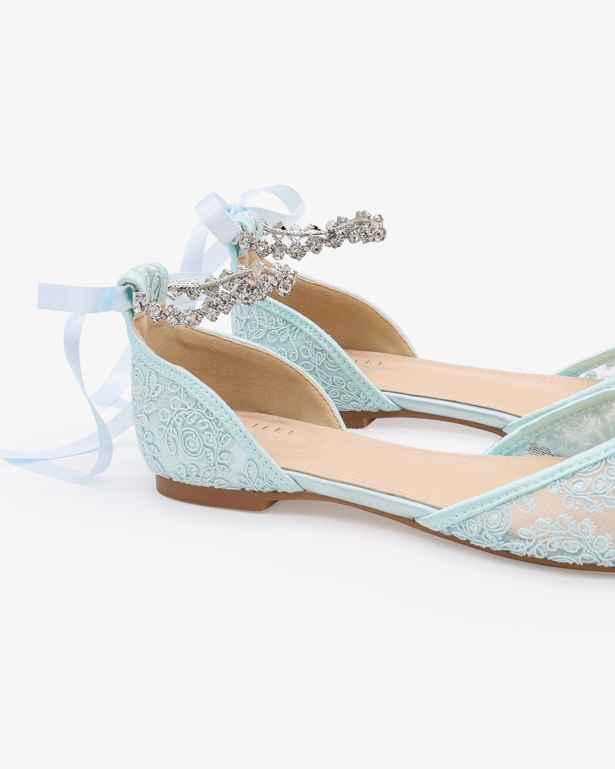 Wedding Crochet Lace Pointy Toe Flats with Amaryllis Crystal Strap - Luzilly Bridal & Apparel