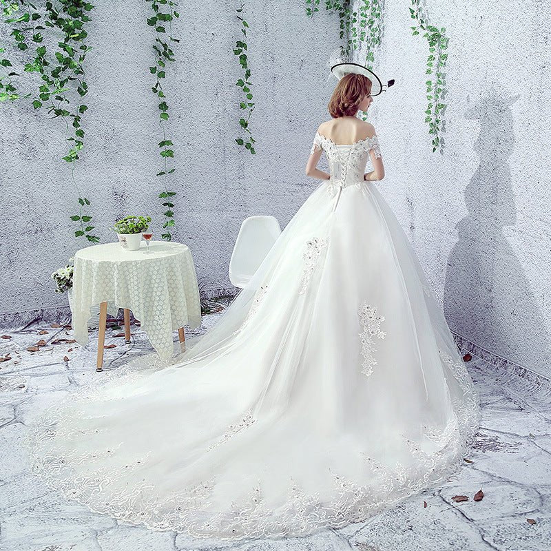 Wedding Dress Bride One-shoulder Trailing French Veil Hepburn Female - Luzilly Bridal & Apparel
