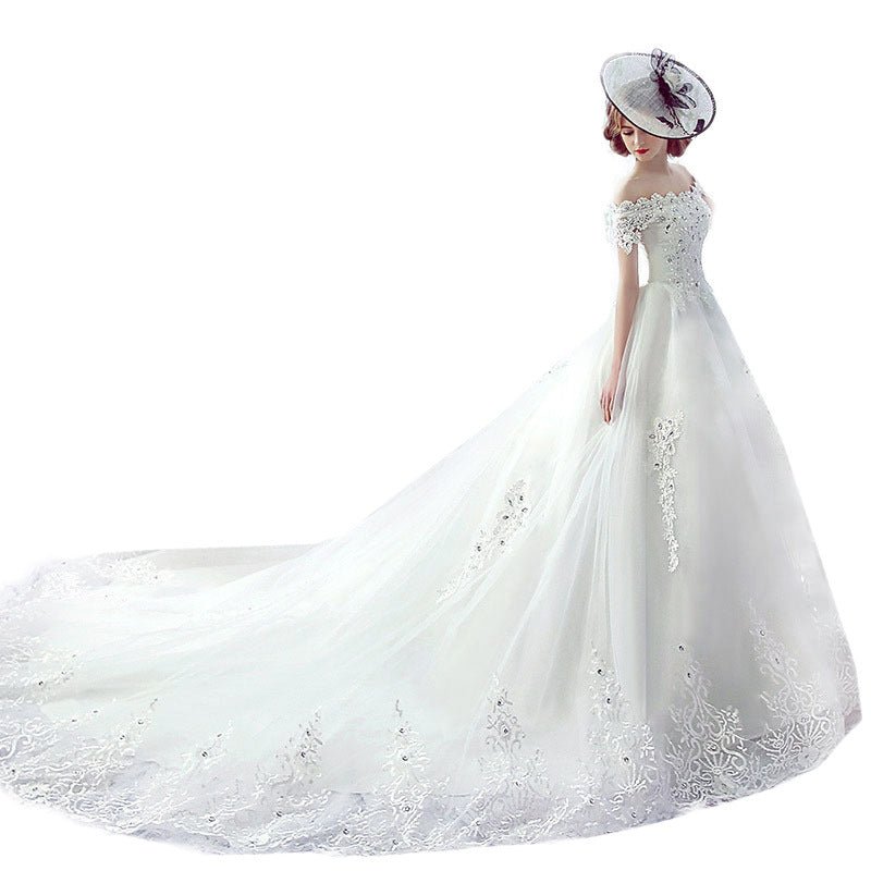 Wedding Dress Bride One-shoulder Trailing French Veil Hepburn Female - Luzilly Bridal & Apparel
