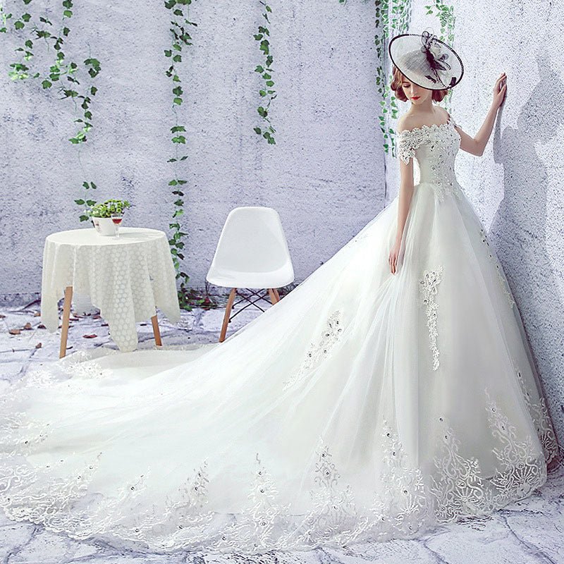 Wedding Dress Bride One-shoulder Trailing French Veil Hepburn Female - Luzilly Bridal & Apparel