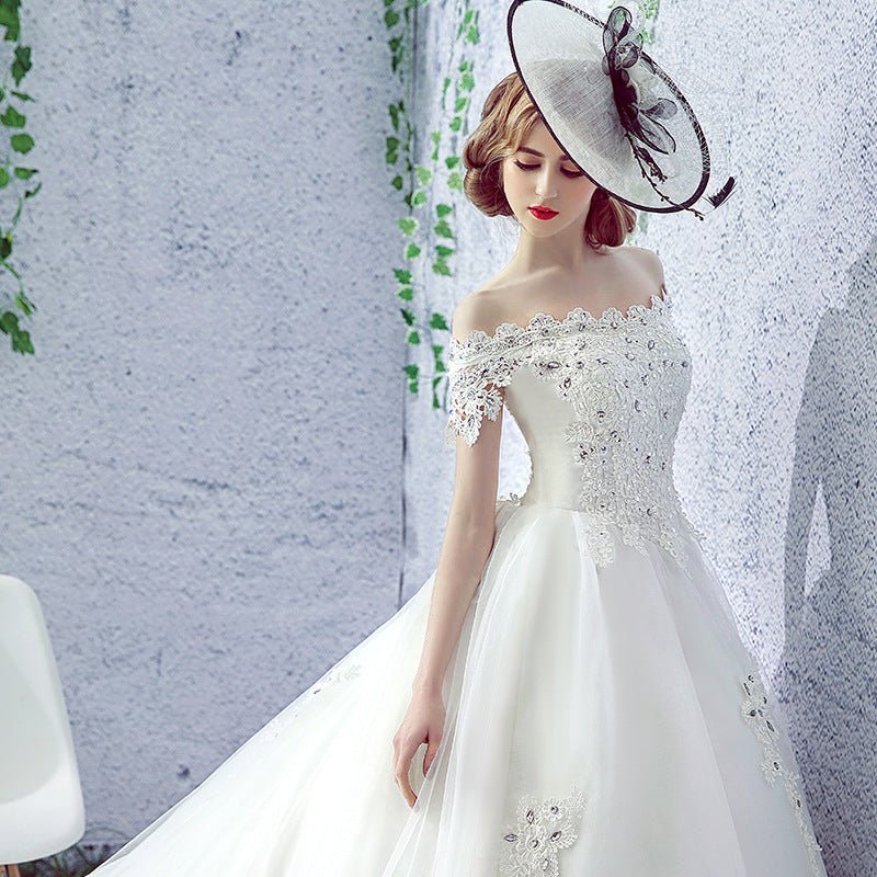 Wedding Dress Bride One-shoulder Trailing French Veil Hepburn Female - Luzilly Bridal & Apparel