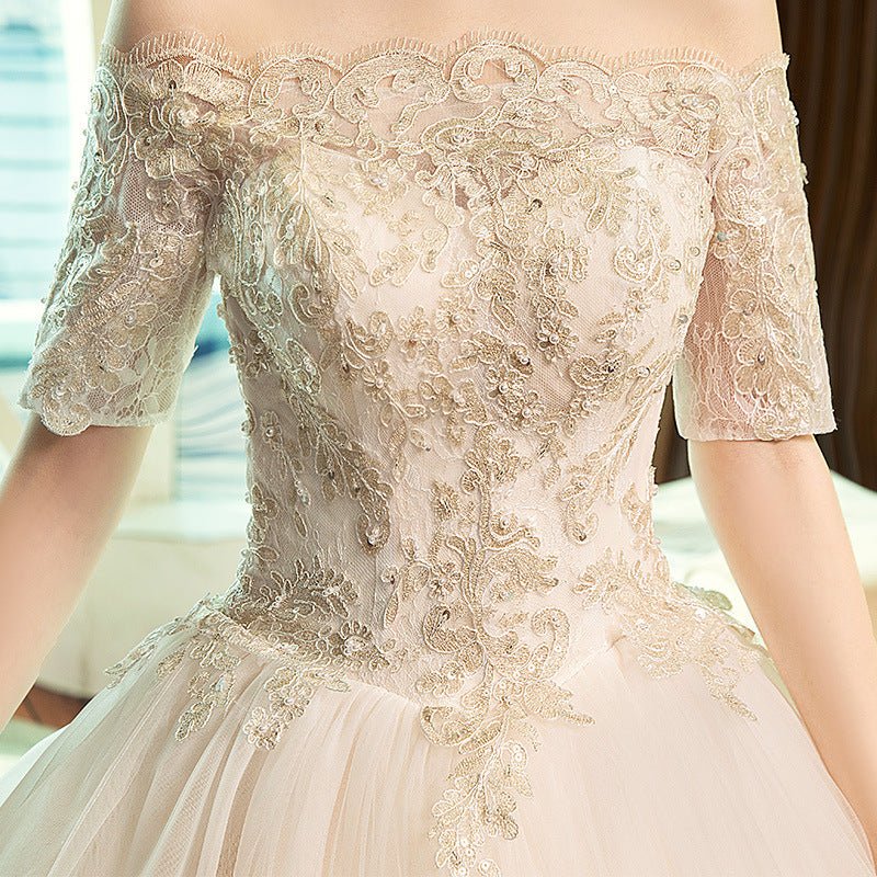 Wedding Dress Bride's New Vintage French Long Sleeve Off Shoulder - Luzilly Bridal & Apparel