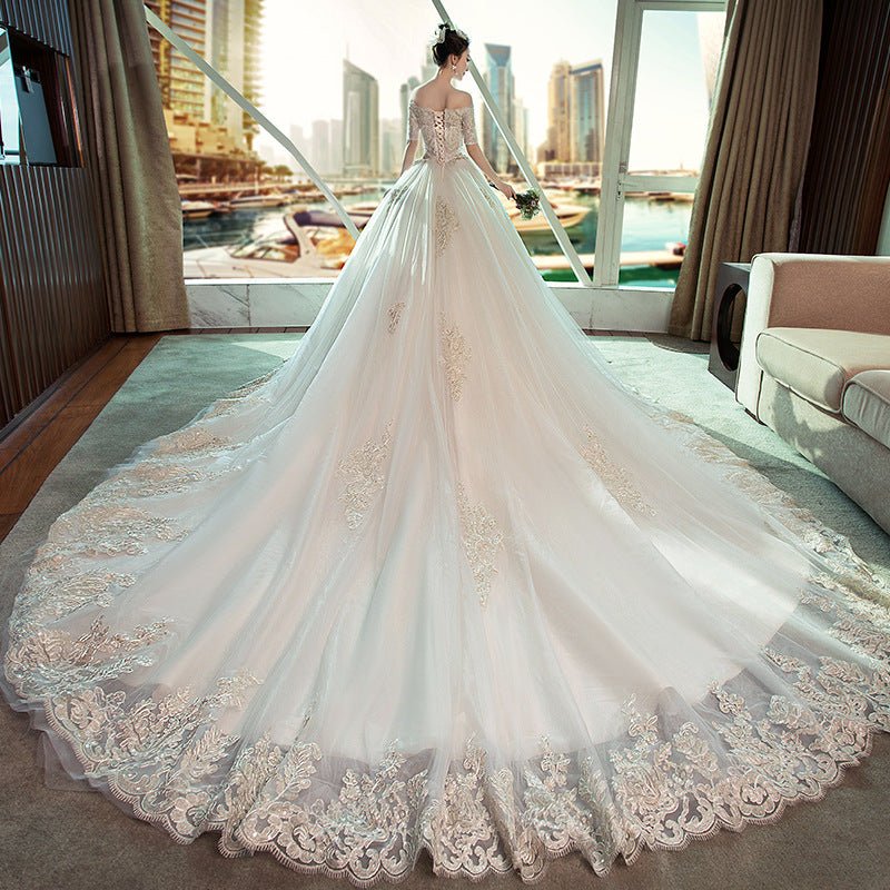 Wedding Dress Bride's New Vintage French Long Sleeve Off Shoulder - Luzilly Bridal & Apparel
